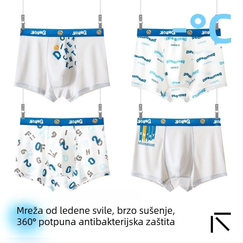 Dječje muške gaćice za dječake, Ice Silk tkanina, 85% najlon, 15% spandeks, ljeto 2025, bez šavova