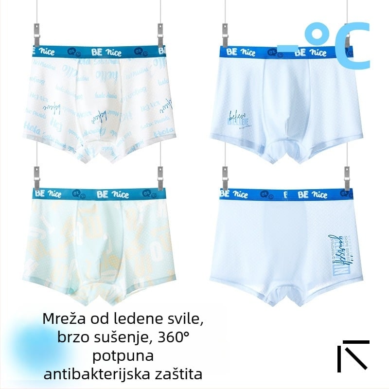 Dječje muške gaćice za dječake, Ice Silk tkanina, 85% najlon, 15% spandeks, ljeto 2025, bez šavova