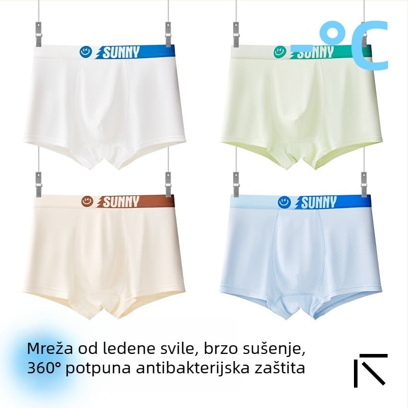 Dječje muške gaćice za dječake, Ice Silk tkanina, 85% najlon, 15% spandeks, ljeto 2025, bez šavova