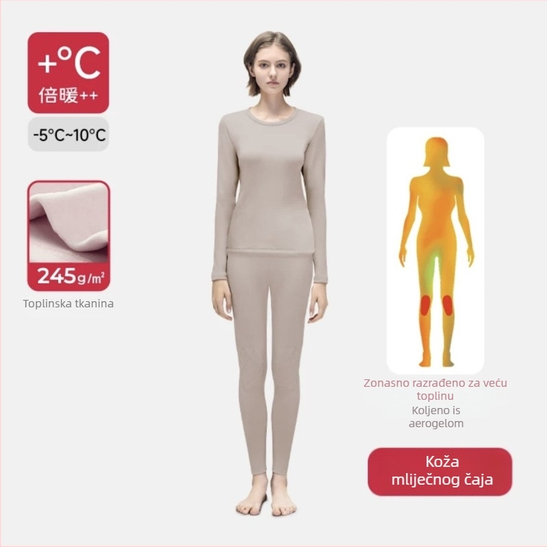 Aerogel termalni set za unisex, s flisom, zaštita koljena, okrugli izrez, dugi rukavi, jednoslojni, 181–200 g/m²