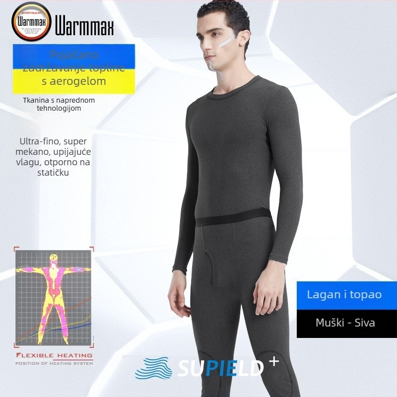 Aerogel termalni set za unisex, s flisom, zaštita koljena, okrugli izrez, dugi rukavi, jednoslojni, 181–200 g/m²