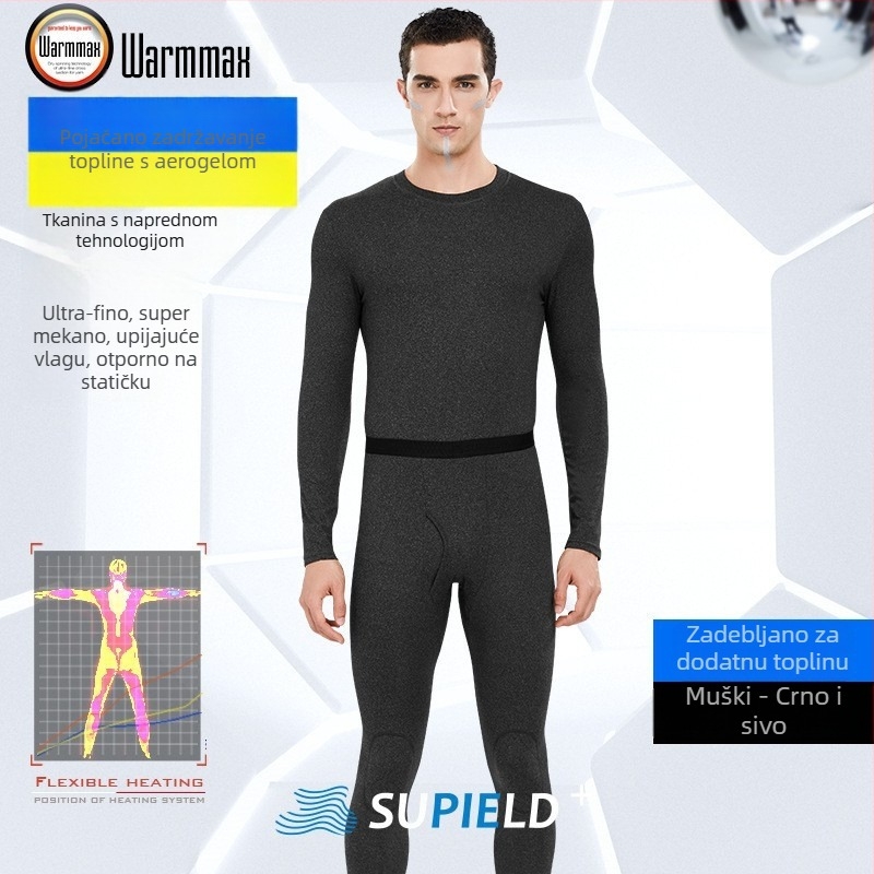 Aerogel termalni set za unisex, s flisom, zaštita koljena, okrugli izrez, dugi rukavi, jednoslojni, 181–200 g/m²