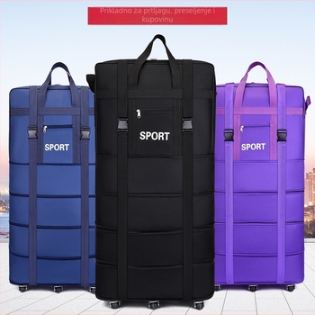 Putna torba s okretljivim kotačićima, sklopiva i produživa, kapacitet 56-75 L, Oxford tkanina, unisex