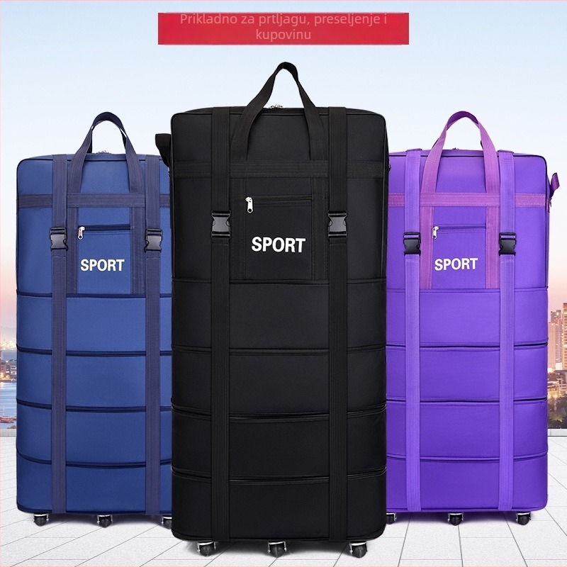 Putna torba s okretljivim kotačićima, sklopiva i produživa, kapacitet 56-75 L, Oxford tkanina, unisex