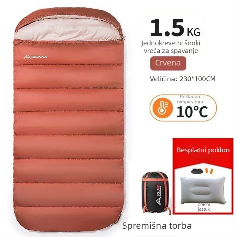 Spavaća vreća za odrasle, vanjska, široka i debela, sveobuhvatno godišnje, prijenosna, u obliku omotača; materijal: najlon; podstava: poliester-pamuk