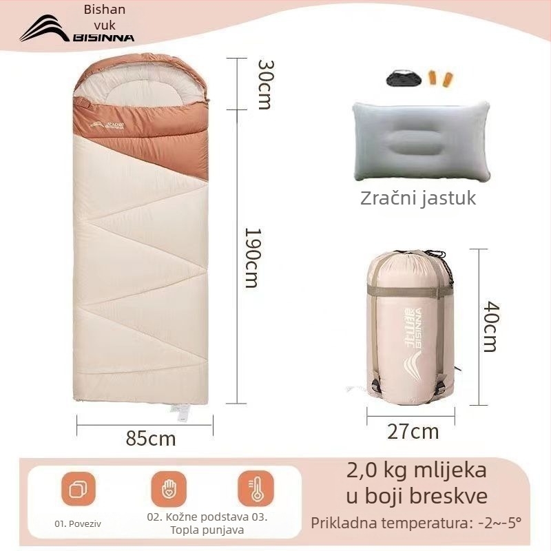 Spavaća vreća za odrasle, vanjska, široka i debela, sveobuhvatno godišnje, prijenosna, u obliku omotača; materijal: najlon; podstava: poliester-pamuk