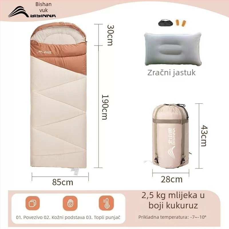 Spavaća vreća za odrasle, vanjska, široka i debela, sveobuhvatno godišnje, prijenosna, u obliku omotača; materijal: najlon; podstava: poliester-pamuk