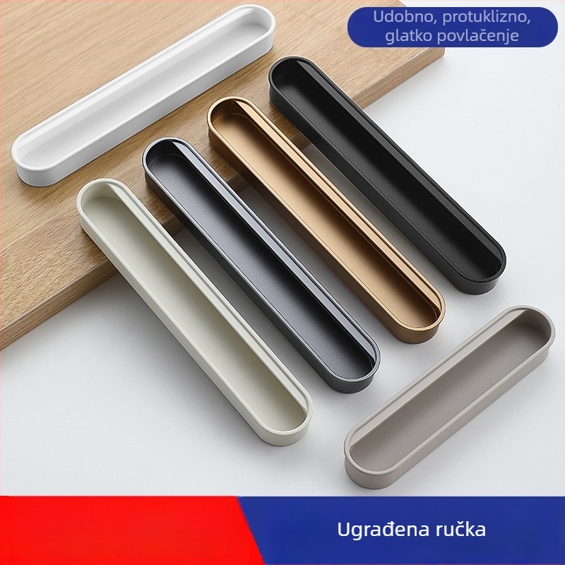 Nevidljiva ugrađena ručka za vrata ormarića — aluminijska legura, premaz sprejom, moderni minimalistički stil