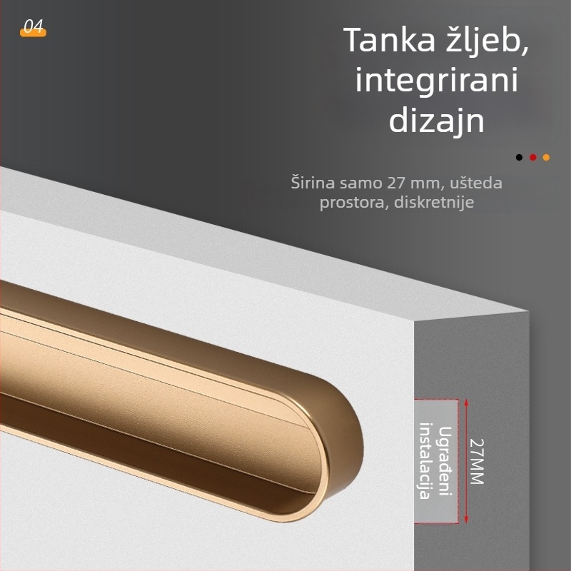 Nevidljiva ugrađena ručka za vrata ormarića — aluminijska legura, premaz sprejom, moderni minimalistički stil
