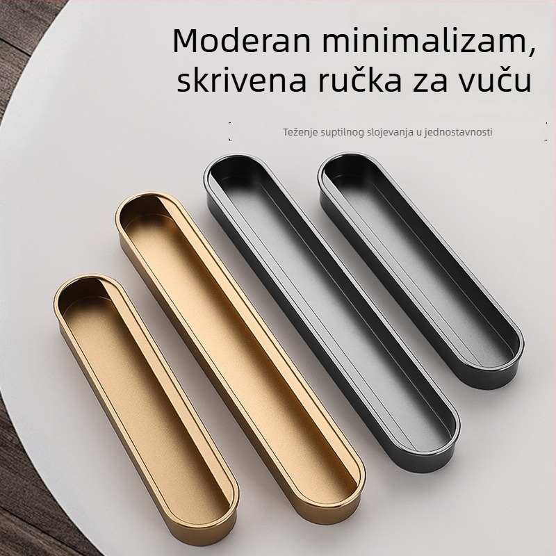 Nevidljiva ugrađena ručka za vrata ormarića — aluminijska legura, premaz sprejom, moderni minimalistički stil