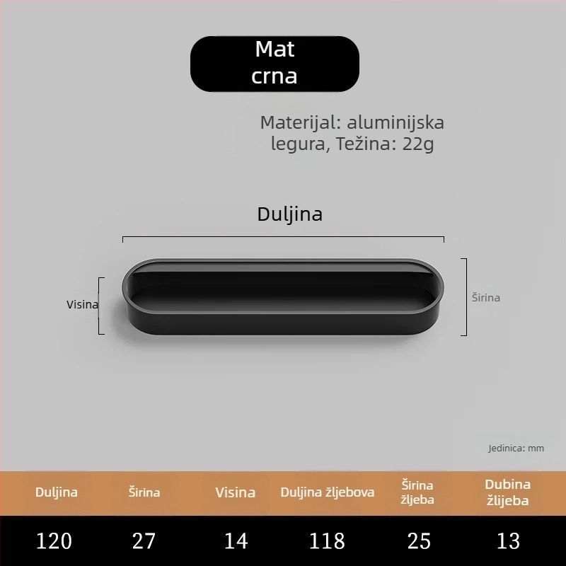 Nevidljiva ugrađena ručka za vrata ormarića — aluminijska legura, premaz sprejom, moderni minimalistički stil