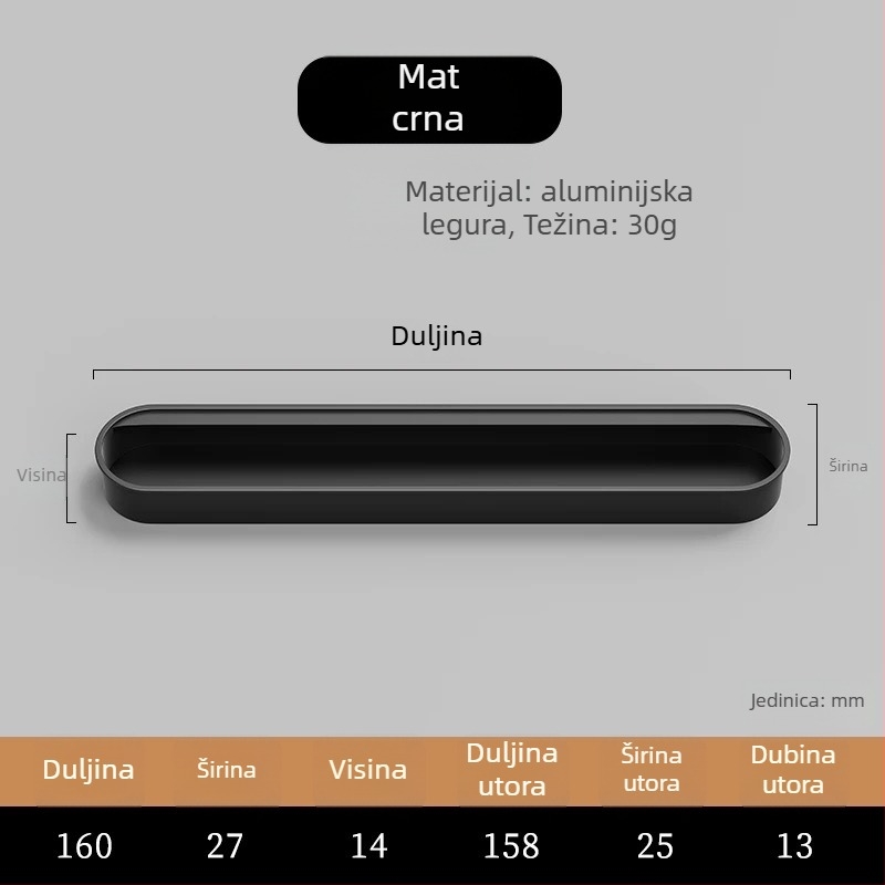 Nevidljiva ugrađena ručka za vrata ormarića — aluminijska legura, premaz sprejom, moderni minimalistički stil