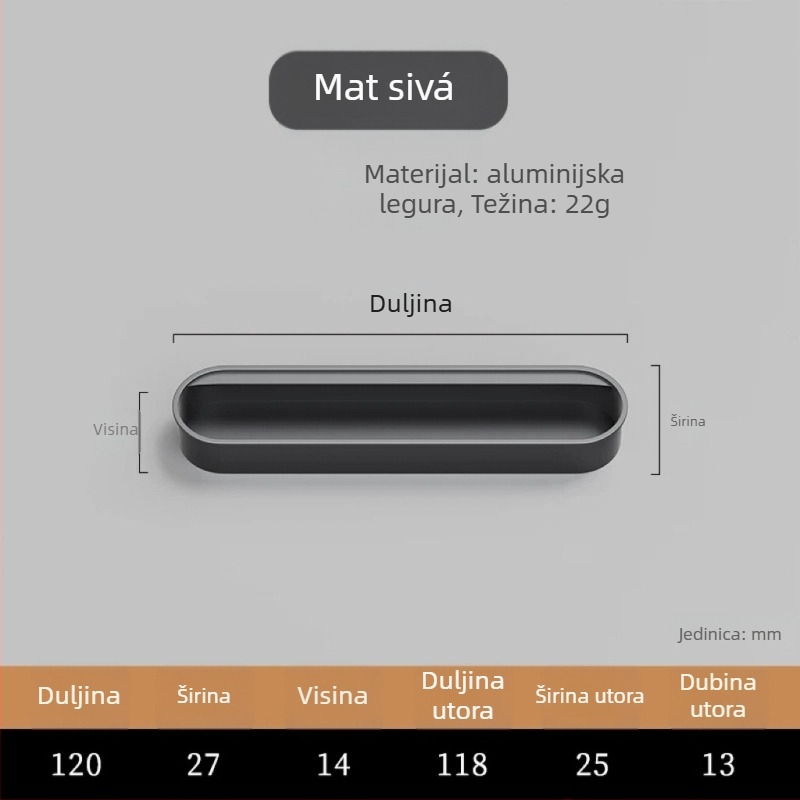 Nevidljiva ugrađena ručka za vrata ormarića — aluminijska legura, premaz sprejom, moderni minimalistički stil