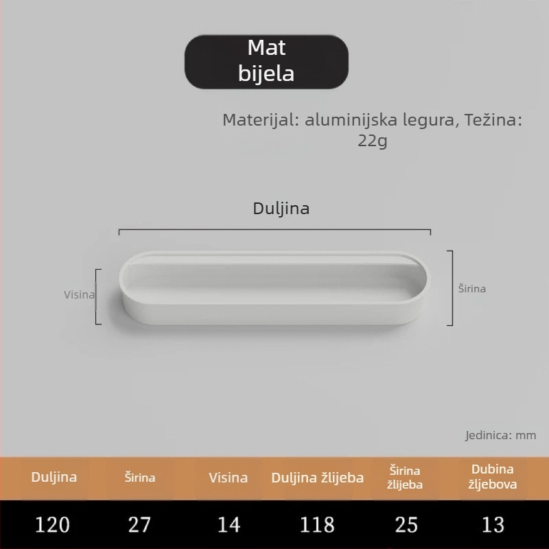 Nevidljiva ugrađena ručka za vrata ormarića — aluminijska legura, premaz sprejom, moderni minimalistički stil