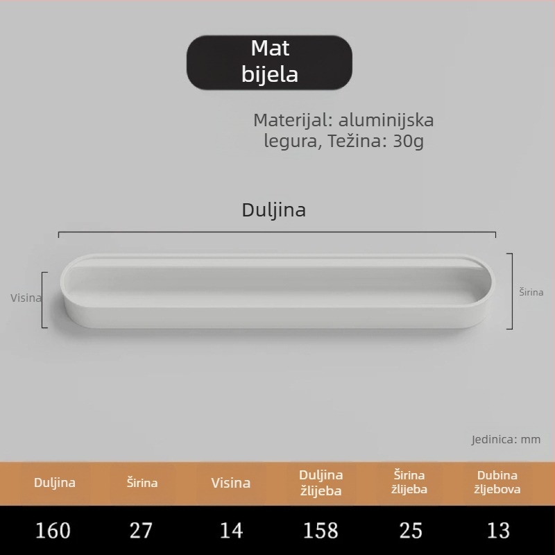 Nevidljiva ugrađena ručka za vrata ormarića — aluminijska legura, premaz sprejom, moderni minimalistički stil