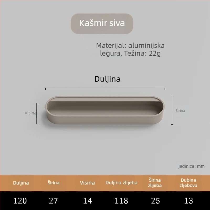 Nevidljiva ugrađena ručka za vrata ormarića — aluminijska legura, premaz sprejom, moderni minimalistički stil