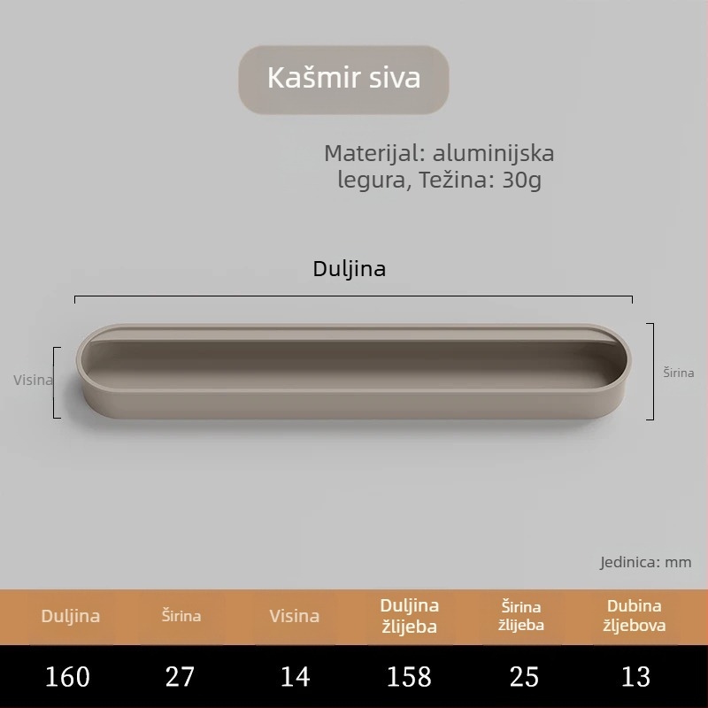 Nevidljiva ugrađena ručka za vrata ormarića — aluminijska legura, premaz sprejom, moderni minimalistički stil