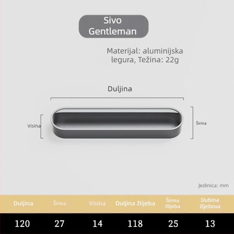 Nevidljiva ugrađena ručka za vrata ormarića — aluminijska legura, premaz sprejom, moderni minimalistički stil