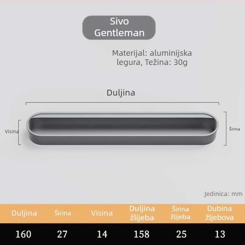 Nevidljiva ugrađena ručka za vrata ormarića — aluminijska legura, premaz sprejom, moderni minimalistički stil