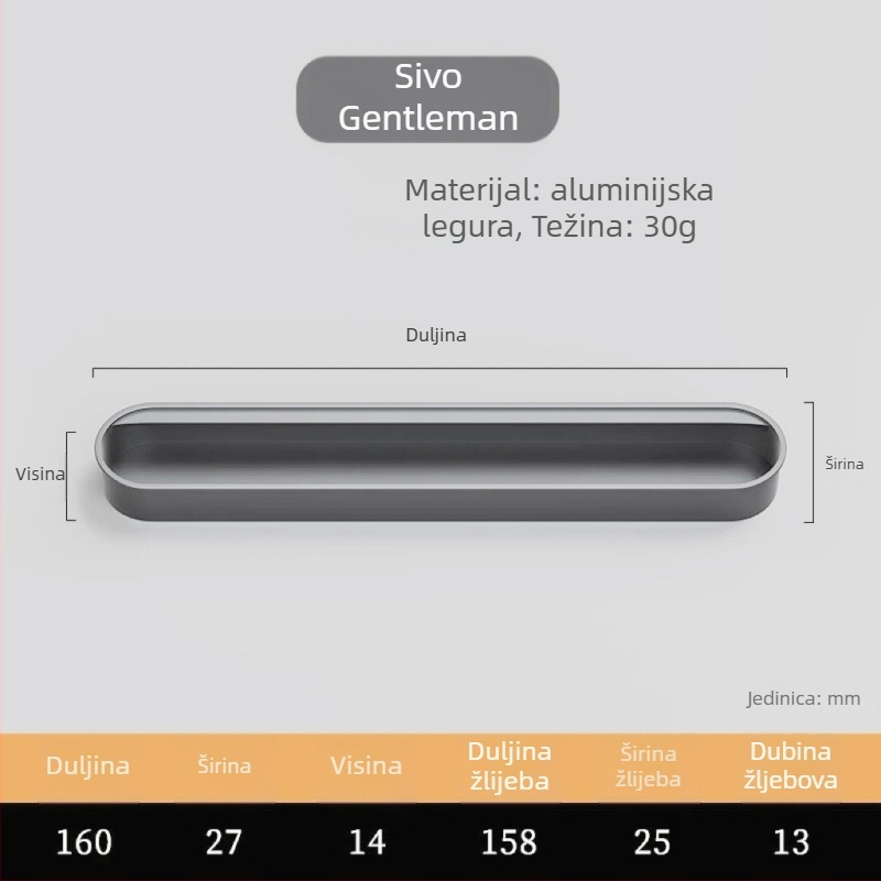 Nevidljiva ugrađena ručka za vrata ormarića — aluminijska legura, premaz sprejom, moderni minimalistički stil