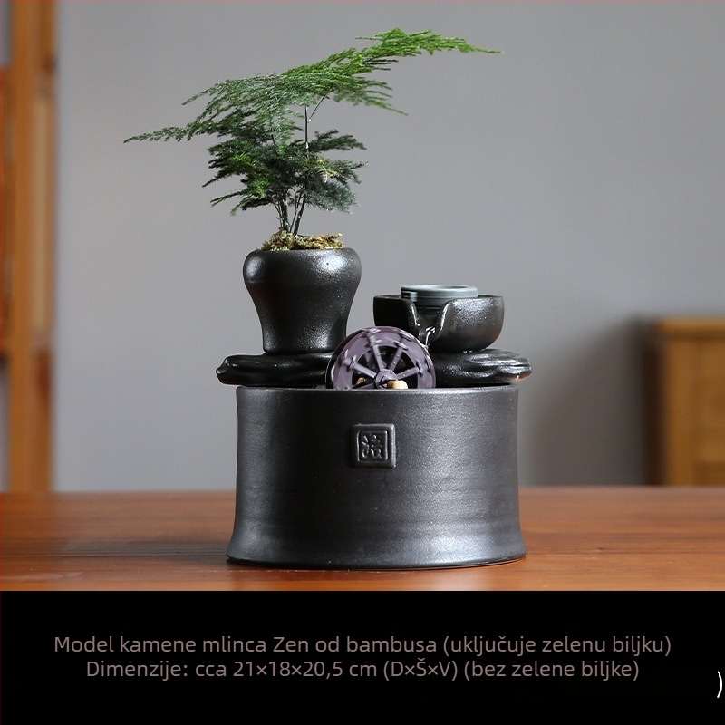 Keramički Feng Shui vodeni kotač za akvarij – ručno oslikana površina, kruženje vode, stil Novi kineski stil