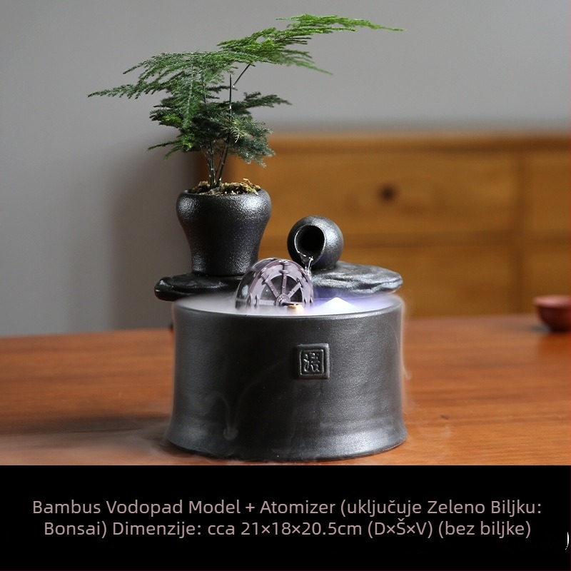 Keramički Feng Shui vodeni kotač za akvarij – ručno oslikana površina, kruženje vode, stil Novi kineski stil