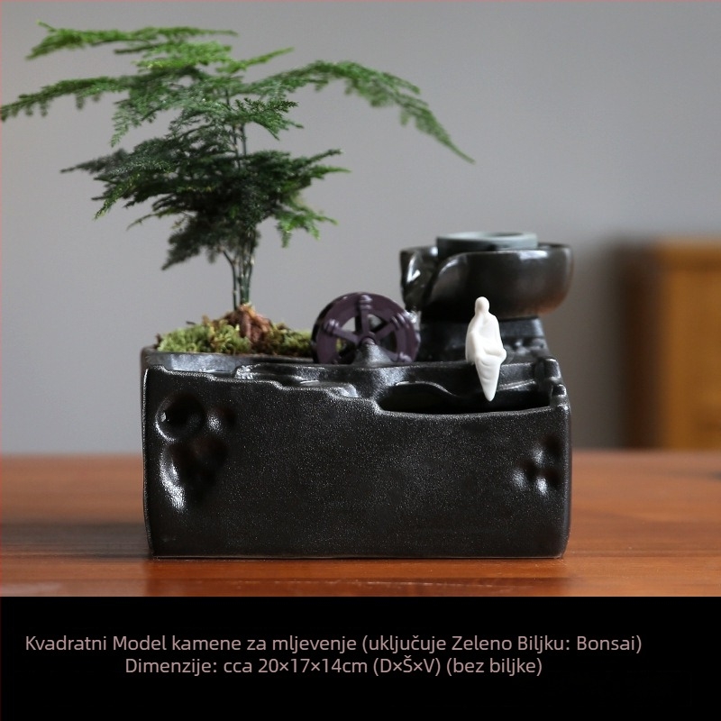 Keramički Feng Shui vodeni kotač za akvarij – ručno oslikana površina, kruženje vode, stil Novi kineski stil