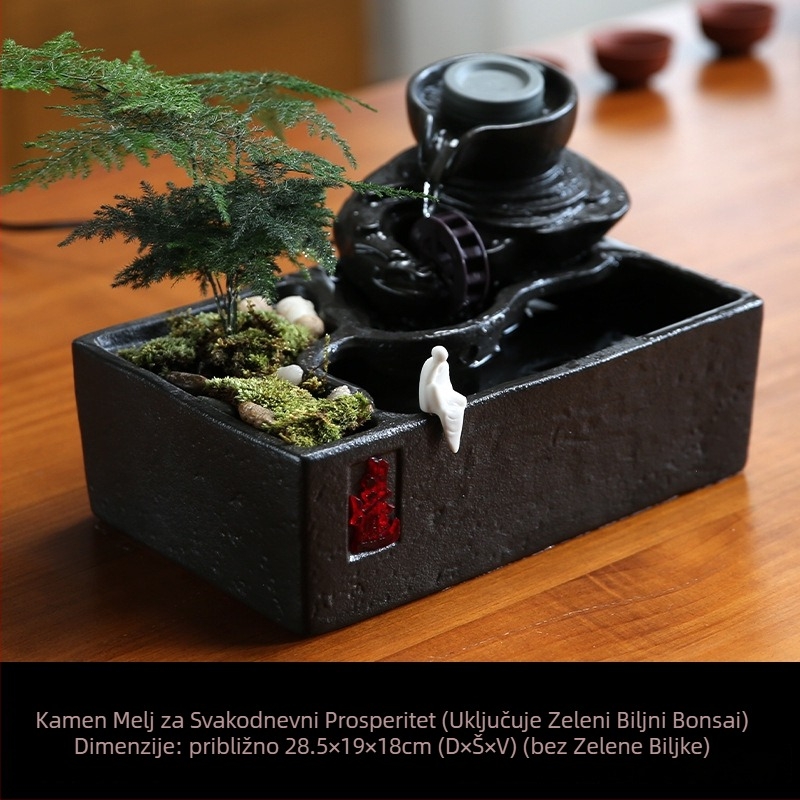 Keramički Feng Shui vodeni kotač za akvarij – ručno oslikana površina, kruženje vode, stil Novi kineski stil