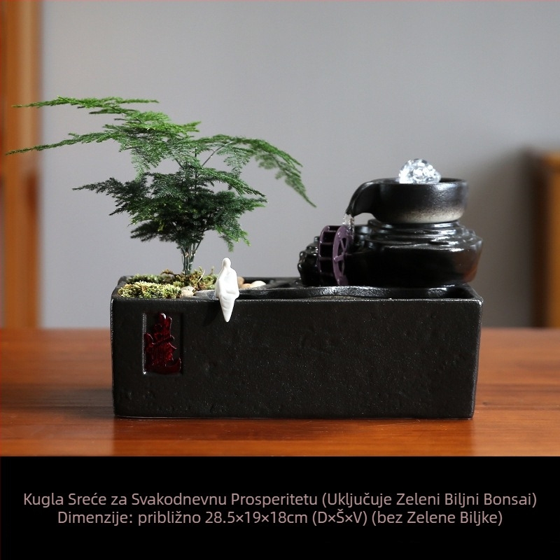 Keramički Feng Shui vodeni kotač za akvarij – ručno oslikana površina, kruženje vode, stil Novi kineski stil