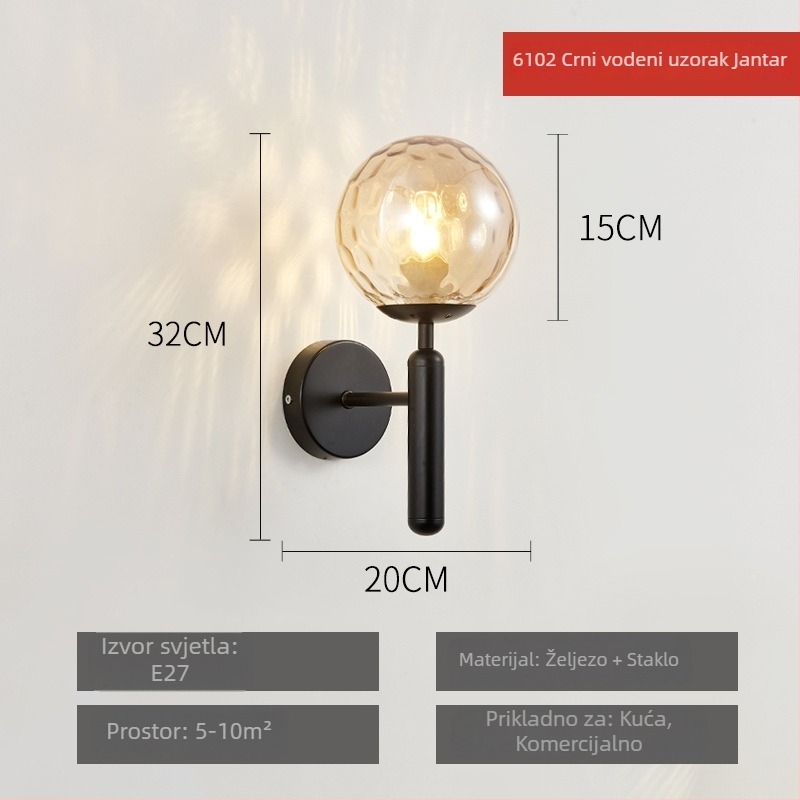 Zidna lampa nordičkog stila, staklena sjenila, LED svjetlo, 85-265V