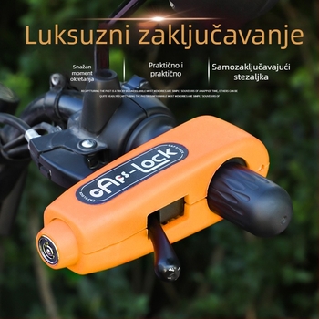 Zaključavanje upravljača s alarmom – klasični model; materijal aluminijska legura / bakar; kompatibilno s električnim vozilima, motociklima i triciklima; težina 0.2 kg