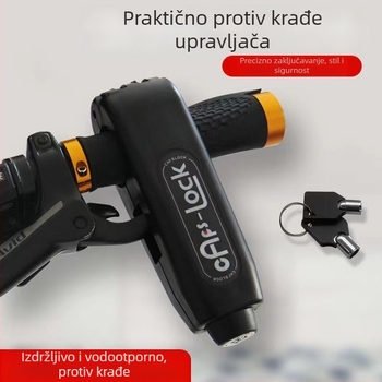Zaključavanje upravljača s alarmom – klasični model; materijal aluminijska legura / bakar; kompatibilno s električnim vozilima, motociklima i triciklima; težina 0.2 kg