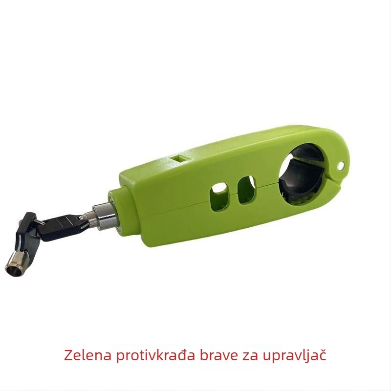 Zaključavanje upravljača s alarmom – klasični model; materijal aluminijska legura / bakar; kompatibilno s električnim vozilima, motociklima i triciklima; težina 0.2 kg
