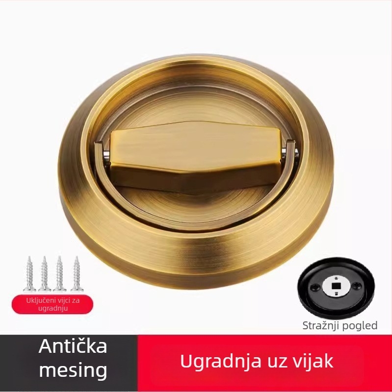 Skrivena brava za vrata od 304 nehrđajućeg čelika s ključem, ugrađena ručka, okrugla ploča za zid
