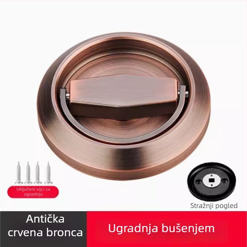 Skrivena brava za vrata od 304 nehrđajućeg čelika s ključem, ugrađena ručka, okrugla ploča za zid