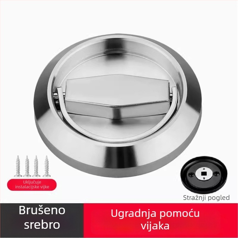 Skrivena brava za vrata od 304 nehrđajućeg čelika s ključem, ugrađena ručka, okrugla ploča za zid