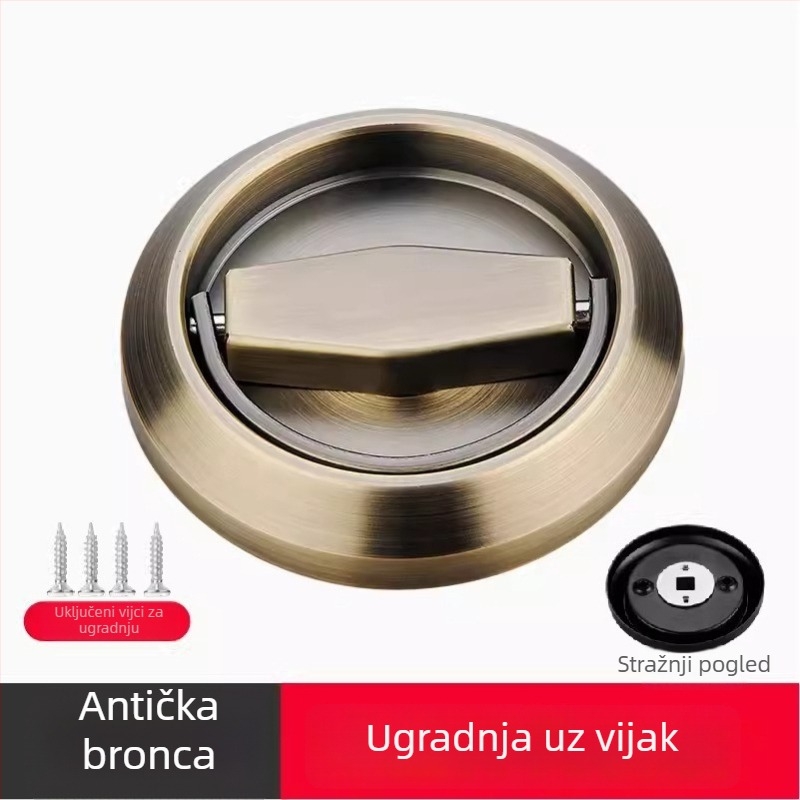 Skrivena brava za vrata od 304 nehrđajućeg čelika s ključem, ugrađena ručka, okrugla ploča za zid