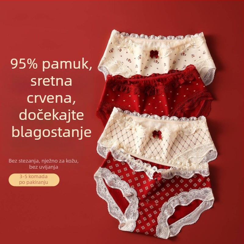 Pamukaste čipkaste gaćice u trokutičnom kroju za tinejdžerice – antibakterijske, 95–100% pamuk, srednji porast struka, cvjetni uzorak, godina zodijaka konj