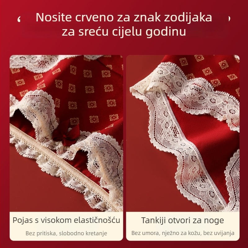 Pamukaste čipkaste gaćice u trokutičnom kroju za tinejdžerice – antibakterijske, 95–100% pamuk, srednji porast struka, cvjetni uzorak, godina zodijaka konj