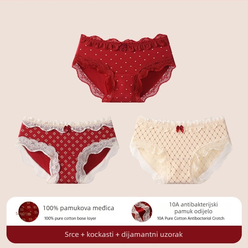 Pamukaste čipkaste gaćice u trokutičnom kroju za tinejdžerice – antibakterijske, 95–100% pamuk, srednji porast struka, cvjetni uzorak, godina zodijaka konj