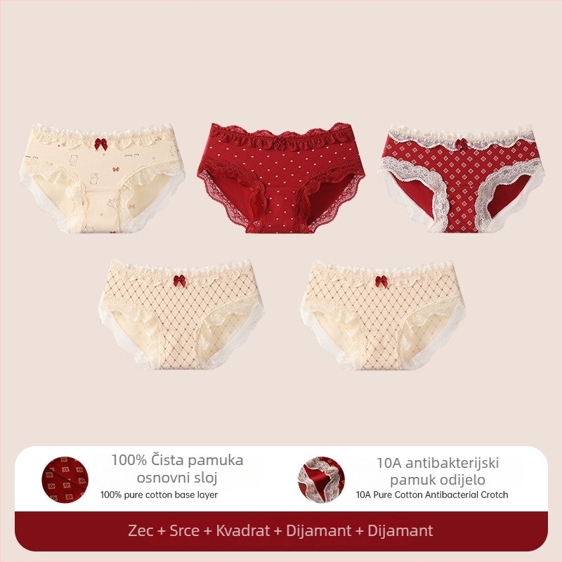 Pamukaste čipkaste gaćice u trokutičnom kroju za tinejdžerice – antibakterijske, 95–100% pamuk, srednji porast struka, cvjetni uzorak, godina zodijaka konj