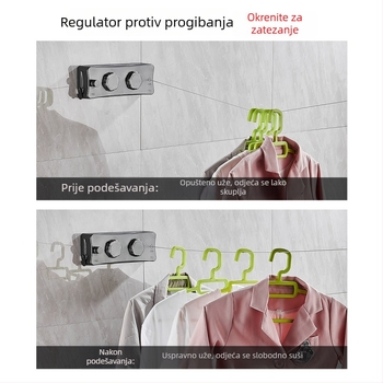 Izvlačna sušilica za rublje, bez bušenja, nevidljiva na zidu, za unutarnji balkon – ABS + aluminijska legura + čelična žica