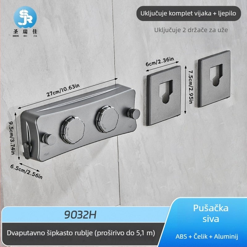 Izvlačna sušilica za rublje, bez bušenja, nevidljiva na zidu, za unutarnji balkon – ABS + aluminijska legura + čelična žica