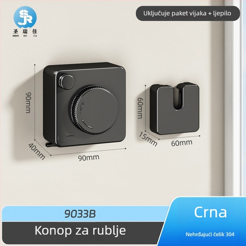 Izvlačna sušilica za rublje, bez bušenja, nevidljiva na zidu, za unutarnji balkon – ABS + aluminijska legura + čelična žica
