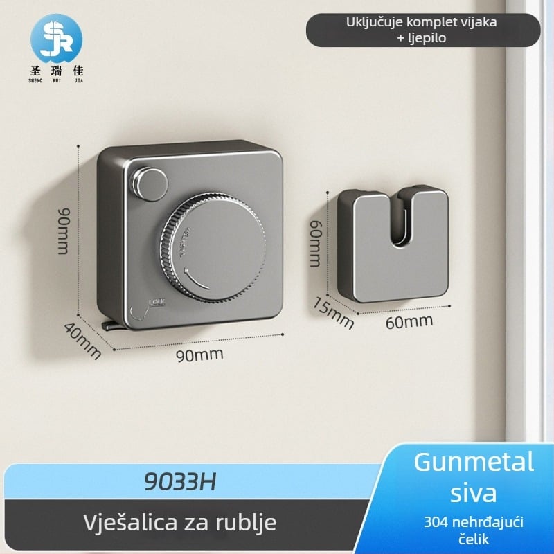 Izvlačna sušilica za rublje, bez bušenja, nevidljiva na zidu, za unutarnji balkon – ABS + aluminijska legura + čelična žica