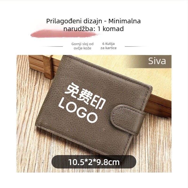 Muški kožni kratki novčanik s višestrukim pretincima za kartice, dvostruka teleća koža, 2 preklopa, jedinstven jednofarban uzorak, podstava od poliestera-pamuka, otporan na habanje i proširiv