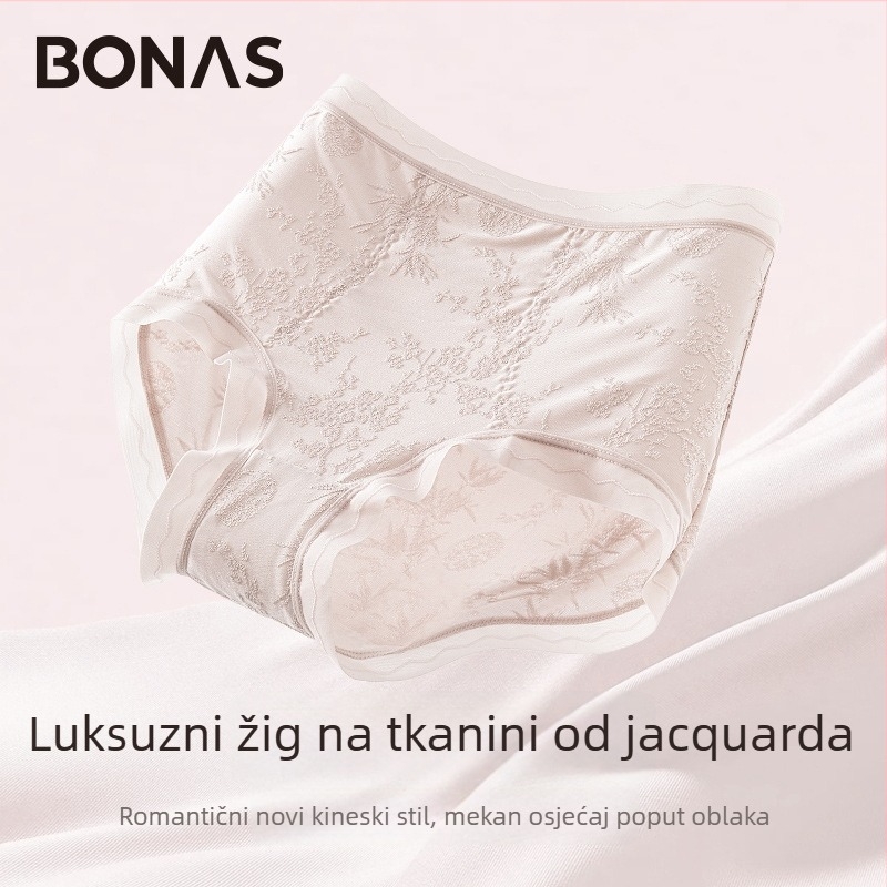 Ženske čipkaste gaćice visokog truka, prozračne i antibakterijske; glavni materijal 80–90% najlona; podstava 90–95% viskoze; uzorak: slomljeno cvijeće