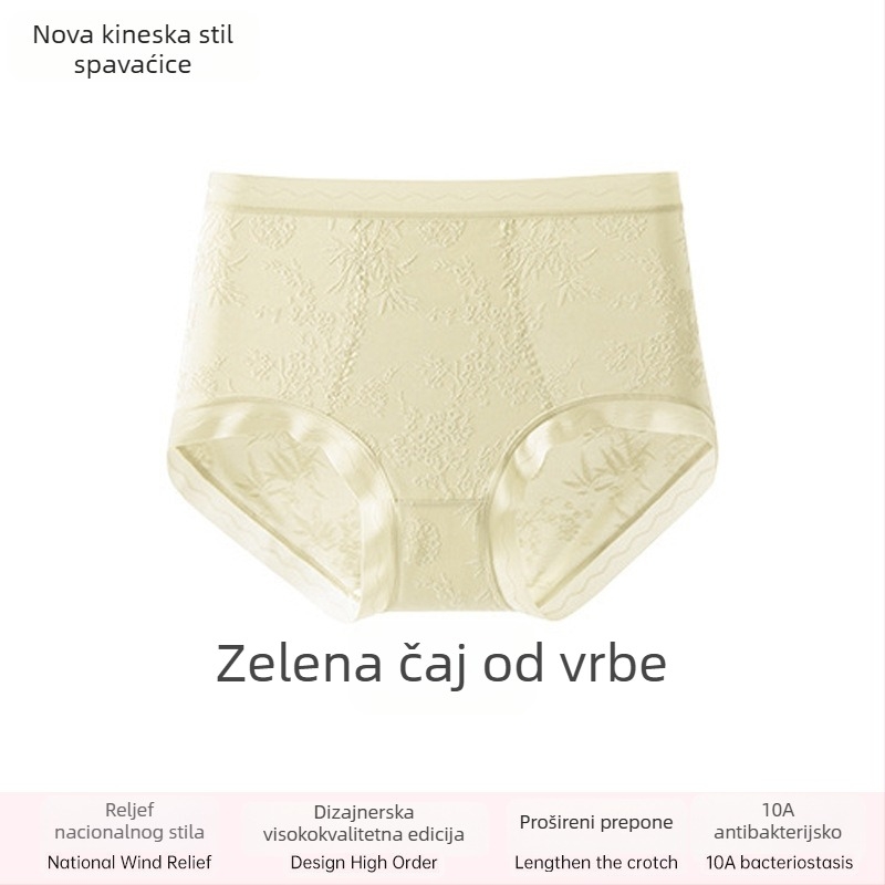 Ženske čipkaste gaćice visokog truka, prozračne i antibakterijske; glavni materijal 80–90% najlona; podstava 90–95% viskoze; uzorak: slomljeno cvijeće