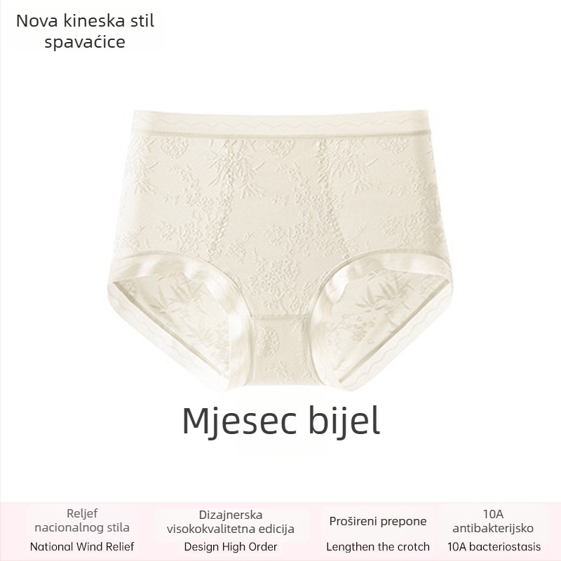 Ženske čipkaste gaćice visokog truka, prozračne i antibakterijske; glavni materijal 80–90% najlona; podstava 90–95% viskoze; uzorak: slomljeno cvijeće