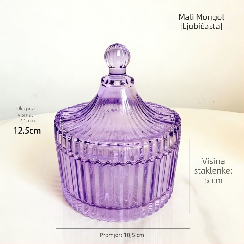 Isol staklena stolna kutija za pohranu, model 0033, zaštita od prašine, kapak s pretincima